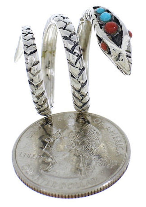 Turquoise Coral Jewelry Silver Snake Southwest Ring Size 5-3/4 MX23654